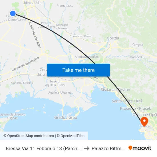 Bressa - Via 11 Febbraio 13 (Parking) to Rittmeyer Palace map