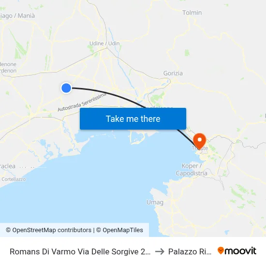 Romans Di Varmo Springs Street 26 (Muscletto Province) to Rittmeyer Palace map