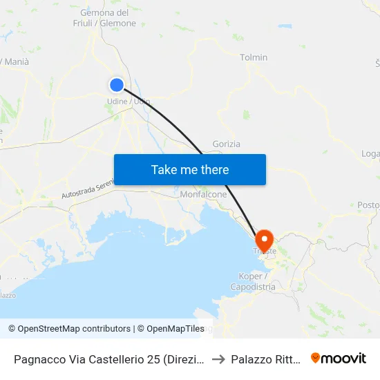 Pagnacco Via Castellerio 25 (Square Direction) to Rittmeyer Palace map