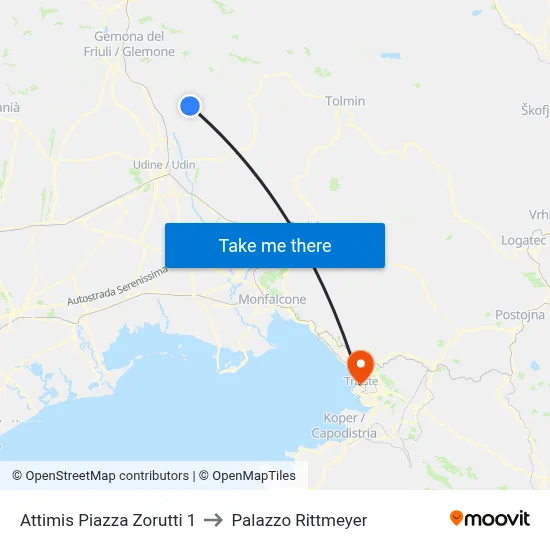 Attimis Zorutti Square 1 to Rittmeyer Palace map