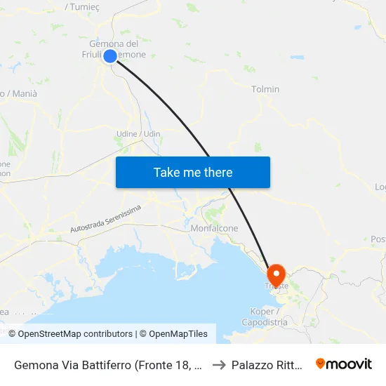 Gemona Via Battiferro (Opposite #18, Hospital) to Rittmeyer Palace map