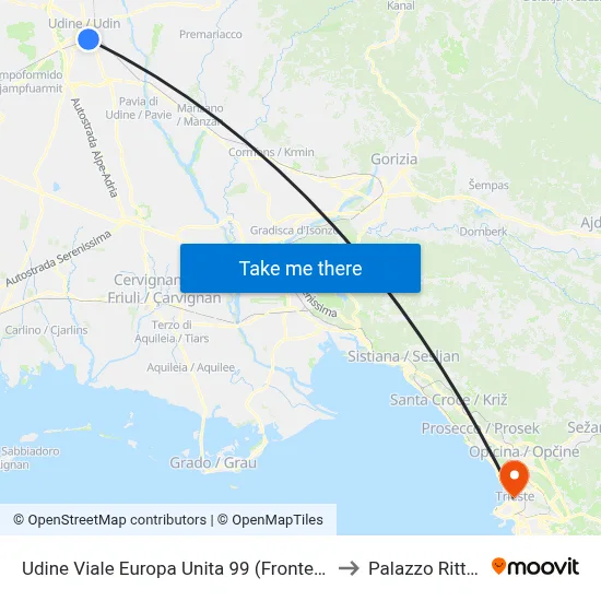 Udine Europa Unita Avenue 99 (Opposite Railway Station) to Rittmeyer Palace map