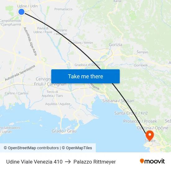 Udine Venezia Avenue 410 to Rittmeyer Palace map