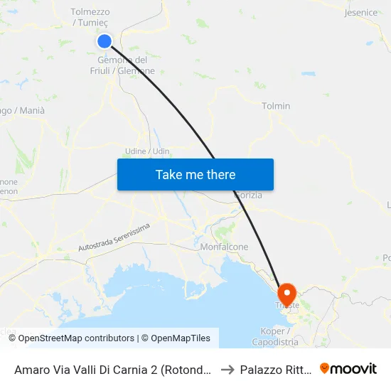 Amaro Via Valli Di Carnia 2 (Highway Roundabout) to Rittmeyer Palace map