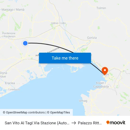 San Vito al Tagliamento Station Street (Bus Station) to Rittmeyer Palace map