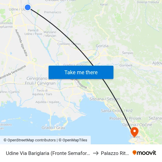 Udine Via Bariglaria (Opposite San Gottardo Traffic Light) to Rittmeyer Palace map