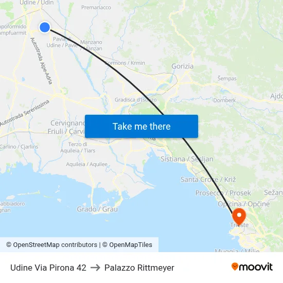 Udine Via Pirona 42 to Rittmeyer Palace map