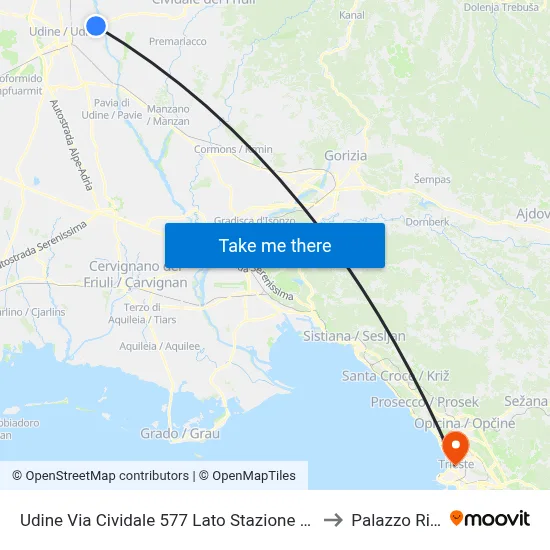 Udine Cividale Street 577 San Gottardo Railway Station Side to Rittmeyer Palace map