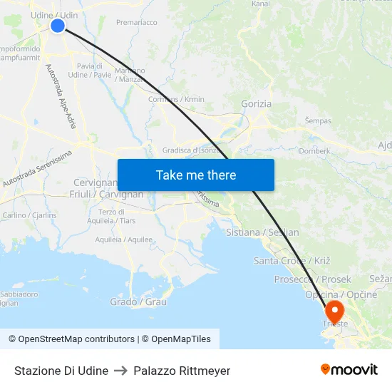 Udine Station to Rittmeyer Palace map