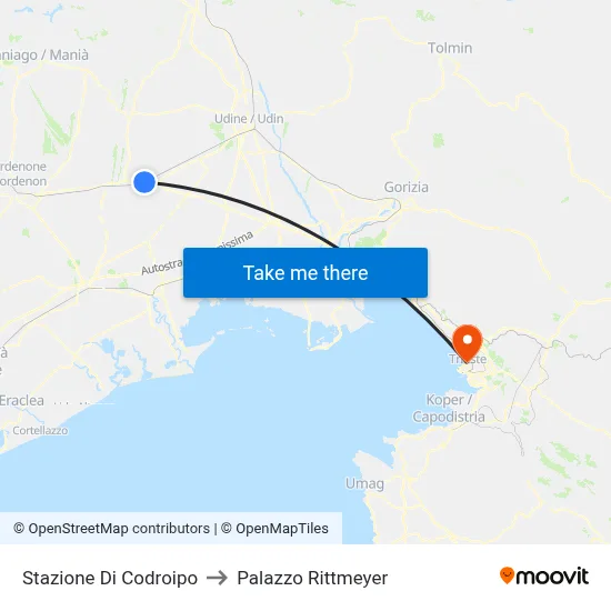 Codroipo Station to Rittmeyer Palace map