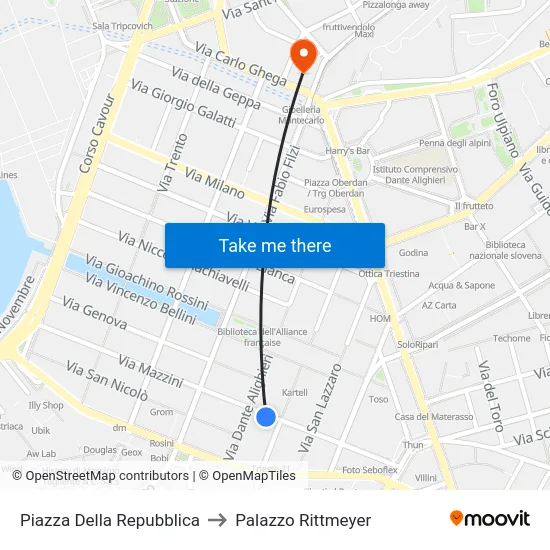 Piazza Della Repubblica to Palazzo Rittmeyer map