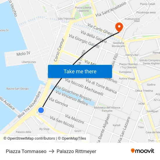 Tommaseo Square to Rittmeyer Palace map