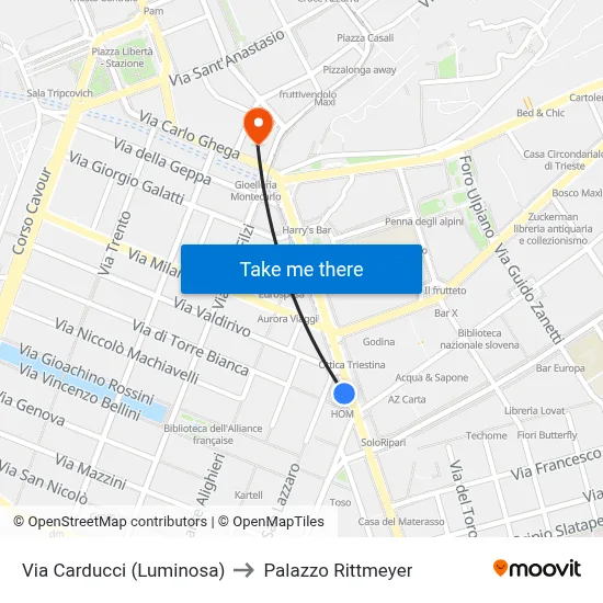 Via Carducci (Luminous) to Rittmeyer Palace map