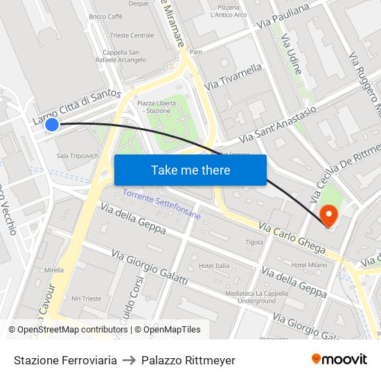 Stazione Ferroviaria to Palazzo Rittmeyer map