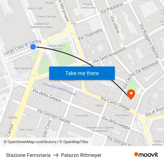 Stazione Ferroviaria to Palazzo Rittmeyer map