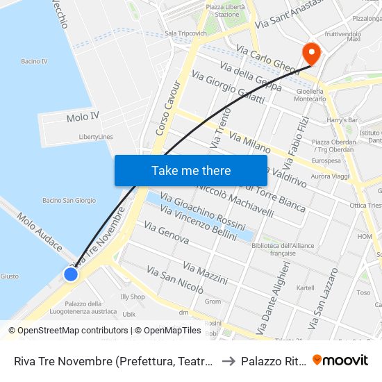 Riva Tre Novembre (Prefettura, Teatro Verdi, Municipio) to Palazzo Rittmeyer map