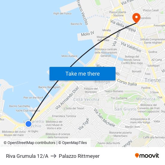 Riva Grumula 12/A to Palazzo Rittmeyer map