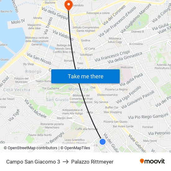Campo San Giacomo 3 to Palazzo Rittmeyer map