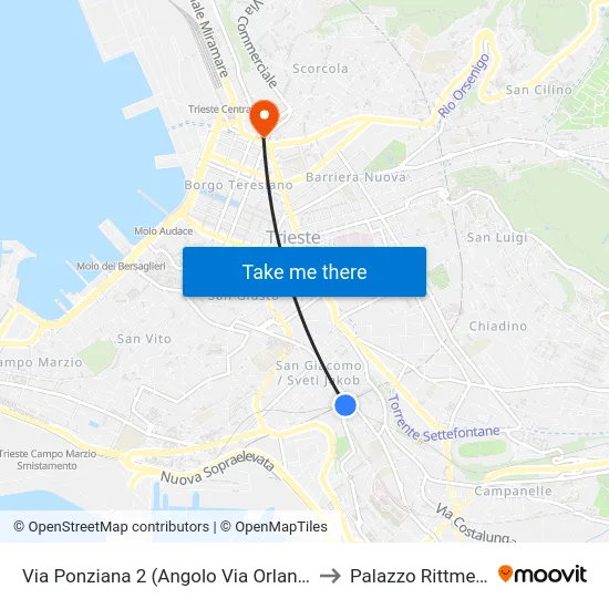 Via Ponziana 2 (Angolo Via Orlandini) to Palazzo Rittmeyer map