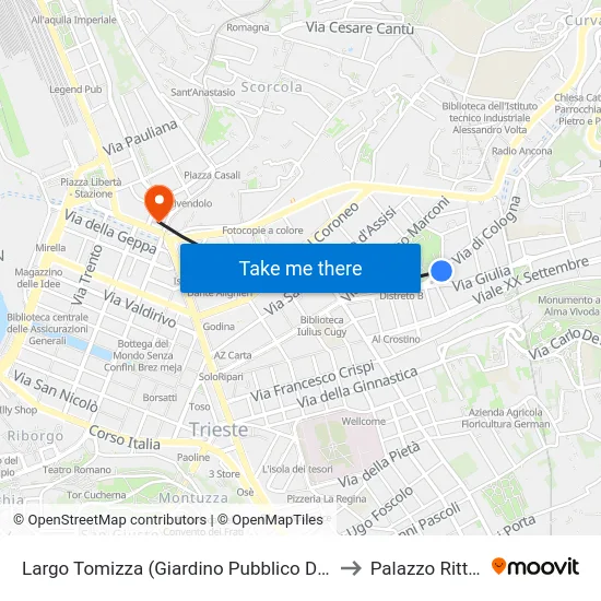 Largo Tomizza (Giardino Pubblico De Tommasini) to Palazzo Rittmeyer map