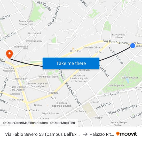 Via Fabio Severo 53 (Campus Dell'Ex Ospedale Militare) to Palazzo Rittmeyer map