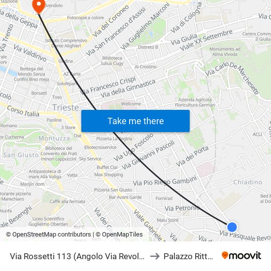 Via Rossetti 113 (Angolo Via Revoltella, Fiera) to Palazzo Rittmeyer map