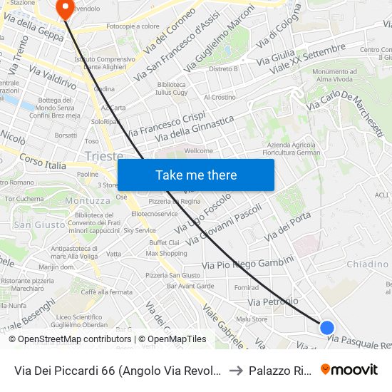 Via Dei Piccardi 66 (Angolo Via Revoltella, Teatro Pellico) to Palazzo Rittmeyer map