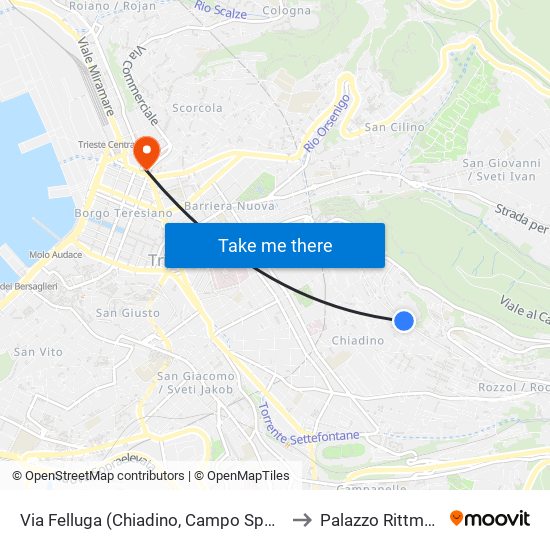 Via Felluga (Chiadino, Campo Sportivo) to Palazzo Rittmeyer map