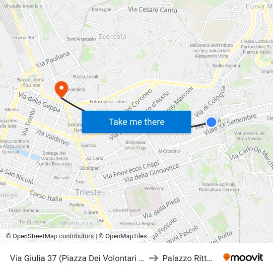 Via Giulia 37 (Piazza Dei Volontari Giuliani) to Palazzo Rittmeyer map