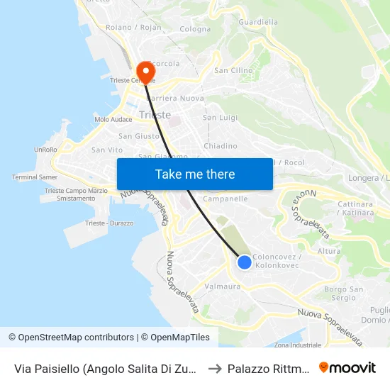Via Paisiello (Corner of Salita Di Zugnano) to Rittmeyer Palace map
