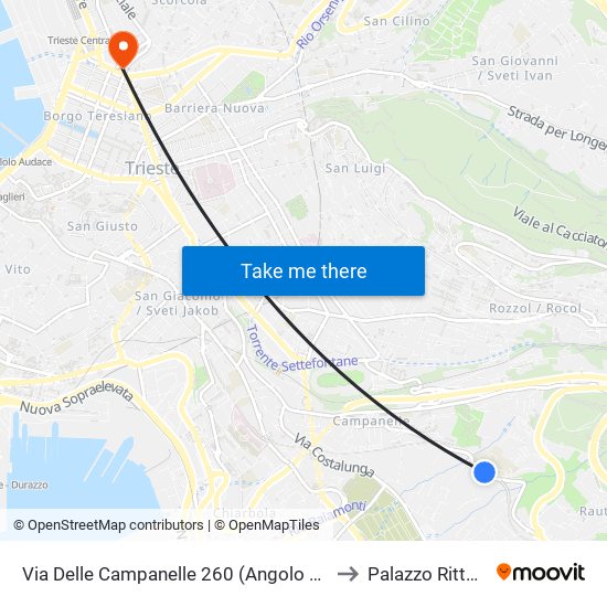 Via Delle Campanelle 260 (Angolo Via Zarotti) to Palazzo Rittmeyer map