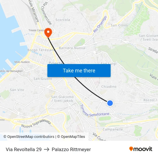 Via Revoltella 29 to Palazzo Rittmeyer map