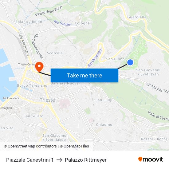 Piazzale Canestrini 1 to Palazzo Rittmeyer map