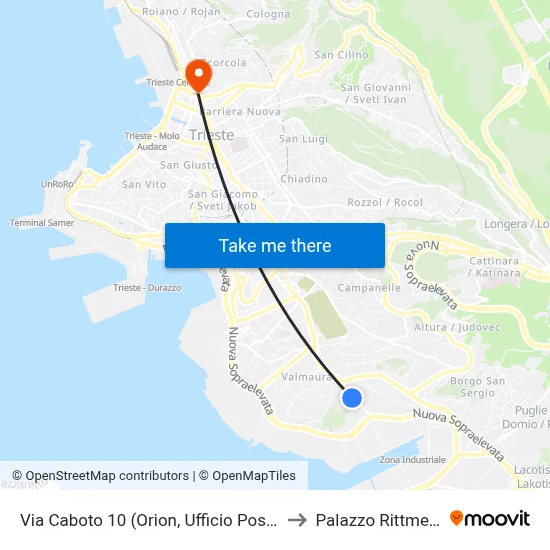 Via Caboto 10 (Orion, Post Office) to Rittmeyer Palace map