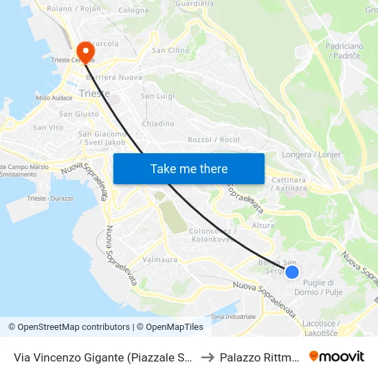 Via Vincenzo Gigante (Piazzale Sartori) to Palazzo Rittmeyer map