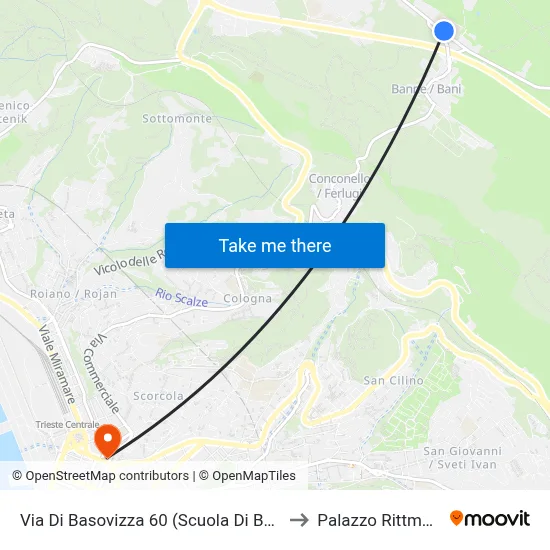 Via Di Basovizza 60 (Banne School) to Rittmeyer Palace map