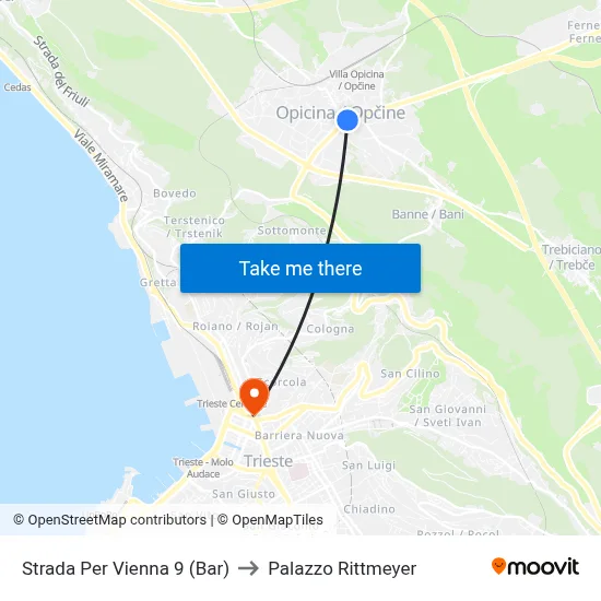 Vienna Road 9 (Bar) to Rittmeyer Palace map
