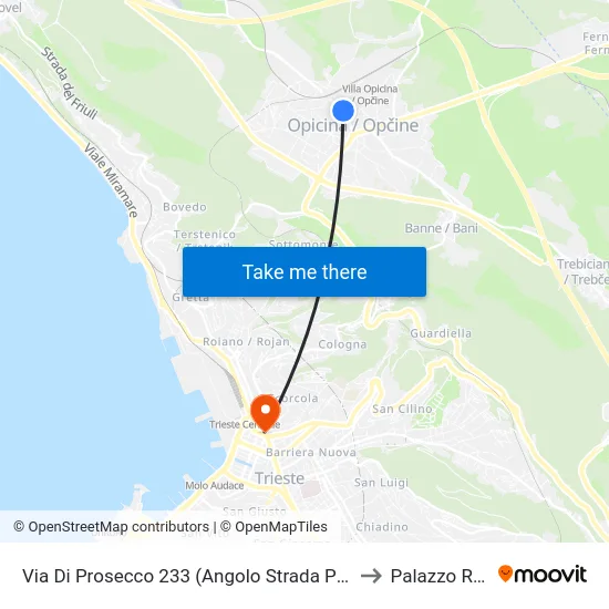 Via Di Prosecco 233 (Angolo Strada Provinciale 1 Del Carso) to Palazzo Rittmeyer map