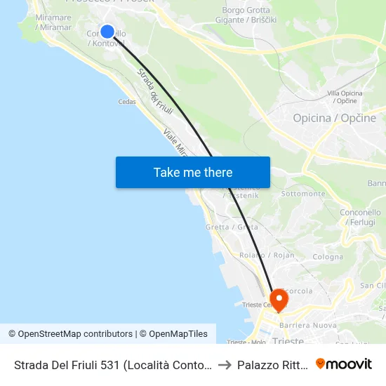 Friuli Road 531 (Contovello Area, School) to Rittmeyer Palace map