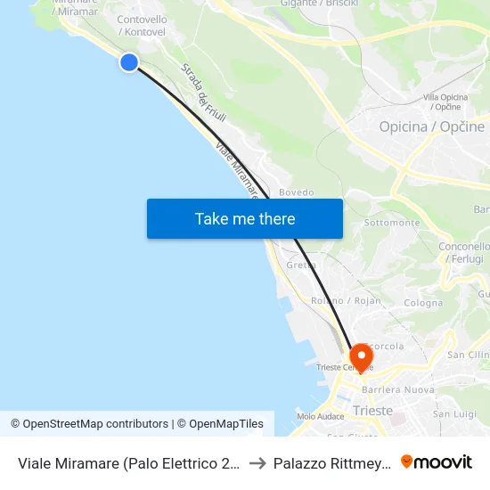 Viale Miramare (Palo Elettrico 20) to Palazzo Rittmeyer map