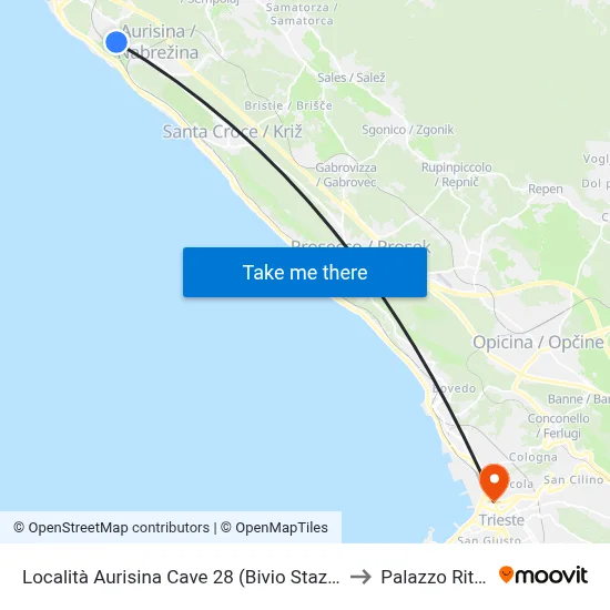 Aurisina Caves Area 28 (Railway Station Junction) to Rittmeyer Palace map