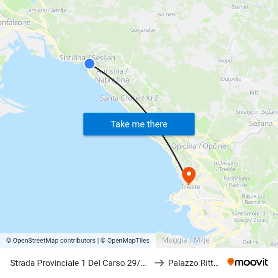 Provincial Road 1 Del Carso 29/A (Sistiana) to Rittmeyer Palace map