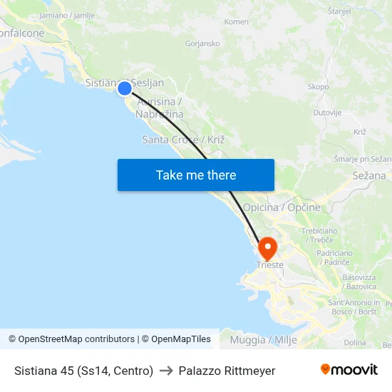 Sistiana 45 (Ss14, Center) to Rittmeyer Palace map