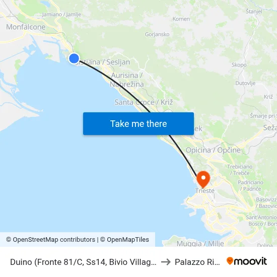 Duino (Opposite 81/C, SS14, Villaggio Del Pescatore Junction) to Rittmeyer Palace map