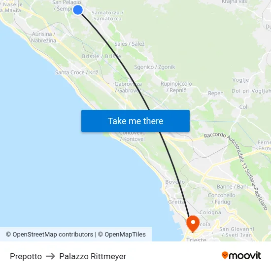Prepotto to Rittmeyer Palace map