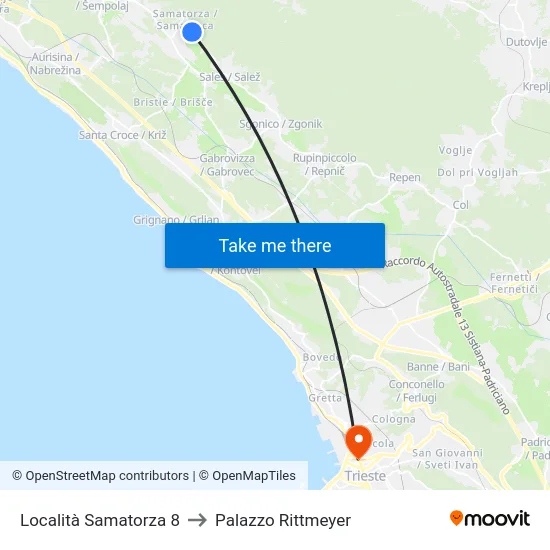 Località Samatorza 8 to Palazzo Rittmeyer map