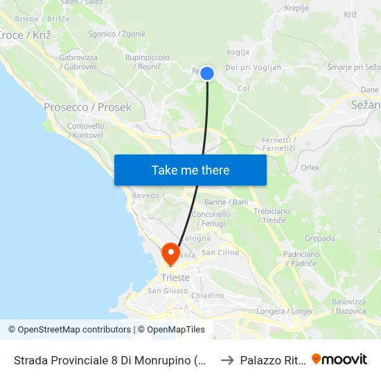 Provincial Road 8 of Monrupino (Repen Monument) to Rittmeyer Palace map