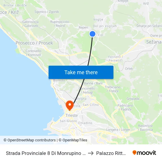 Provincial Road 8 of Monrupino 40 (Col) to Rittmeyer Palace map