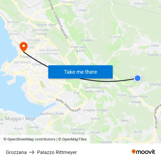 Grozzana to Rittmeyer Palace map