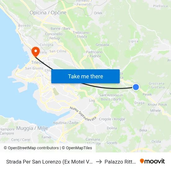 Road to San Lorenzo (Former Val Rosandra Motel) to Rittmeyer Palace map